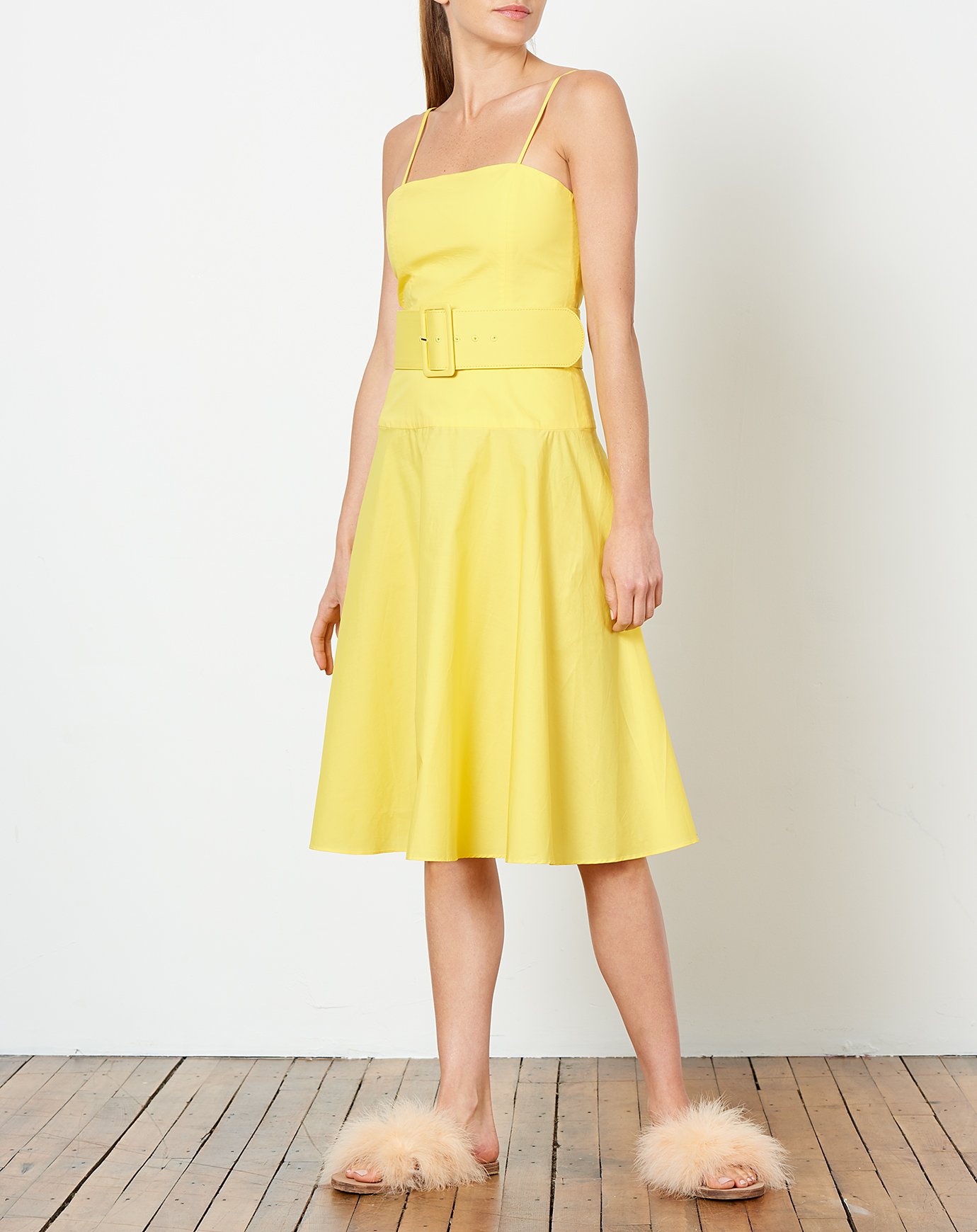 yellow belted dress