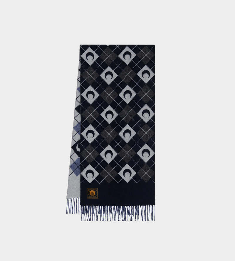 MARINE SERRE Moon Argyle Knit Scarf - Black | Garmentory