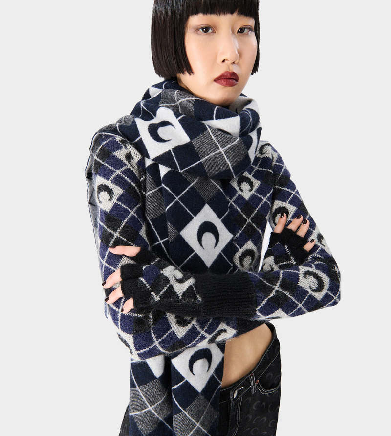 marine serreマリーンセル moon argyle scarf MARINE SERRE Moon Argyle Knit Scarf - Black | Garmentory
