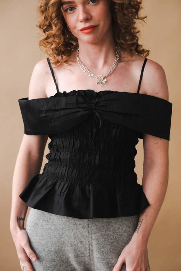 Damson Madder Elsa Shirred Cami - Black Taffeta | Garmentory
