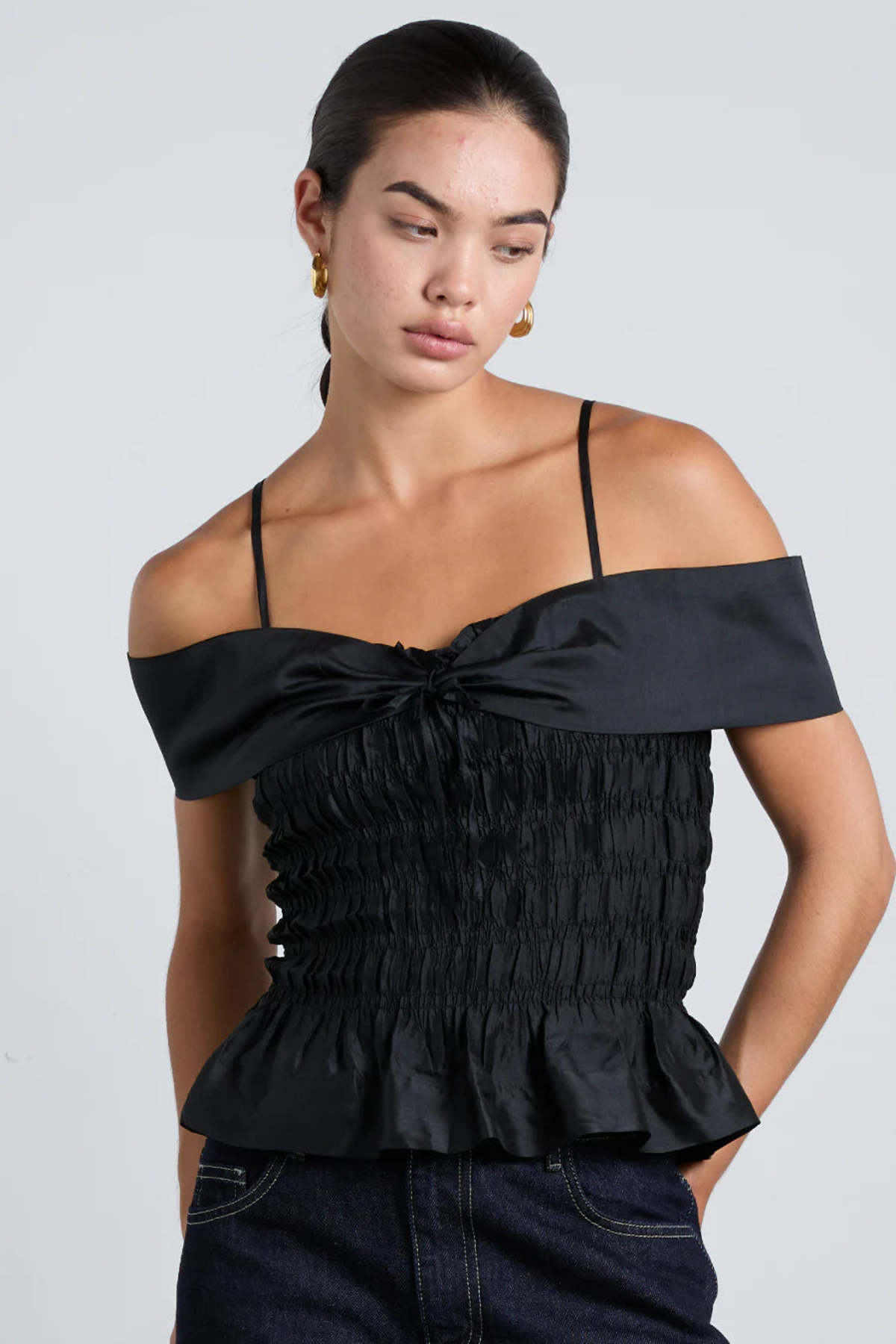 Damson Madder Elsa Shirred Cami - Black Taffeta | Garmentory