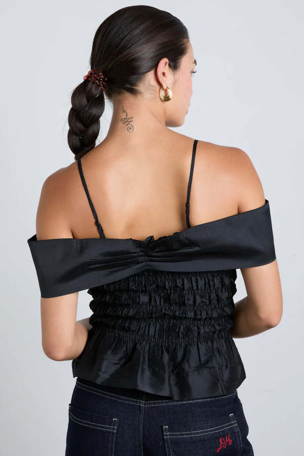 Damson Madder Elsa Shirred Cami - Black Taffeta | Garmentory