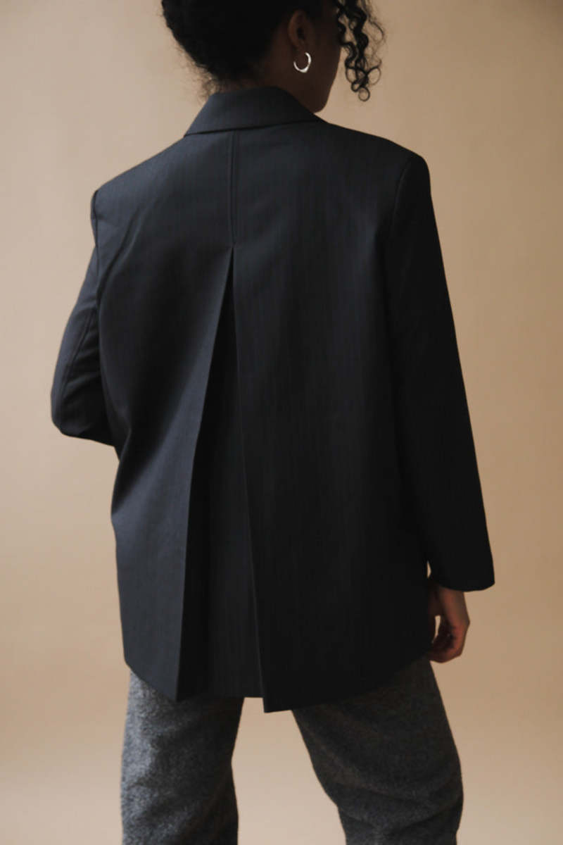 Ganni Melange Stripe Suiting Oversized Blazer - Phantom