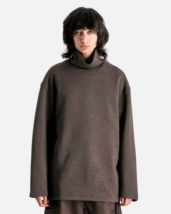 LEMAIRE mock neck jumper ブラウン S タグ付 ニットT Lemaire Mock Neck Sweatshirt - Dark Brown Melange | Garmentory