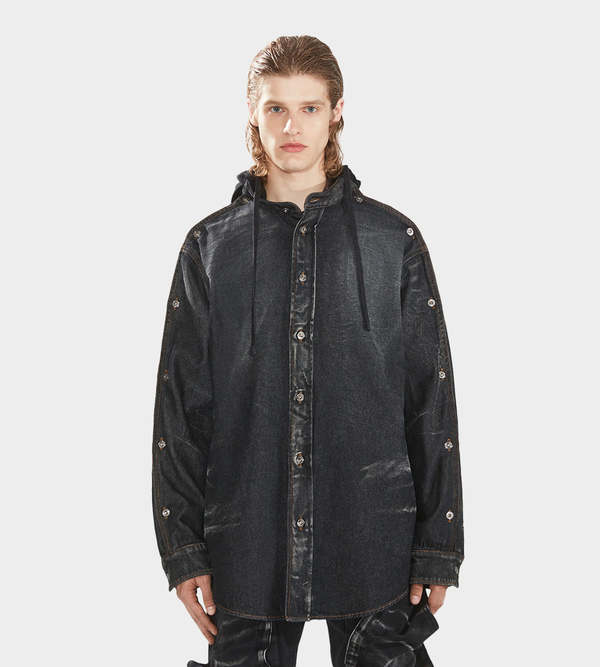 Y/project Insert Hood Denim Shirt - Black | Garmentory