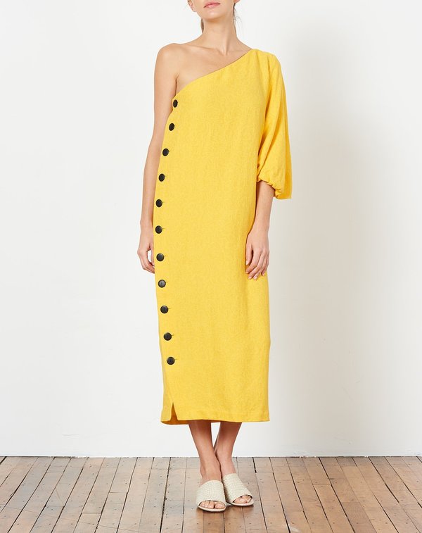 mara hoffman one shoulder dress Mara Hoffman Emilie Dress in Yellow Jacquard