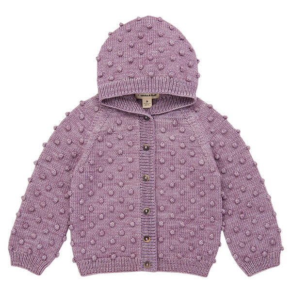 Misha & Puff Child Hooded Popcorn Cardigan Periwinkle Purple