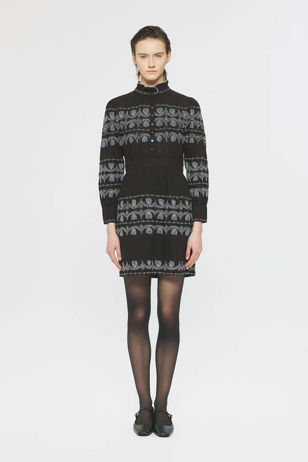 Antik Batik Nelly Embroidered Dress - Turquoise/Black