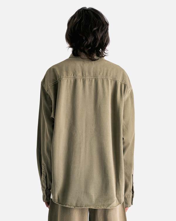 Lemaire Denim Shirt with Snaps - Denim Snow Olive | Garmentory