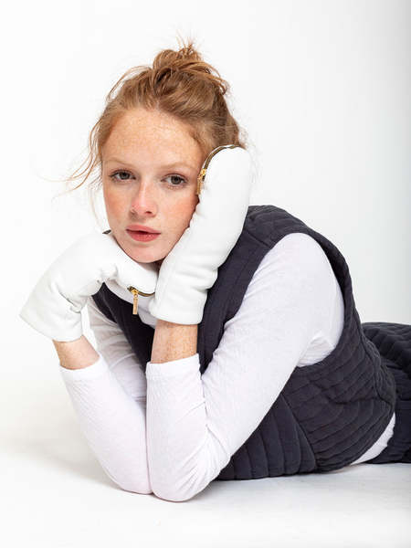 Aristide Lambskin / Rabbit Fur 1/2 Zip Mittens - Black