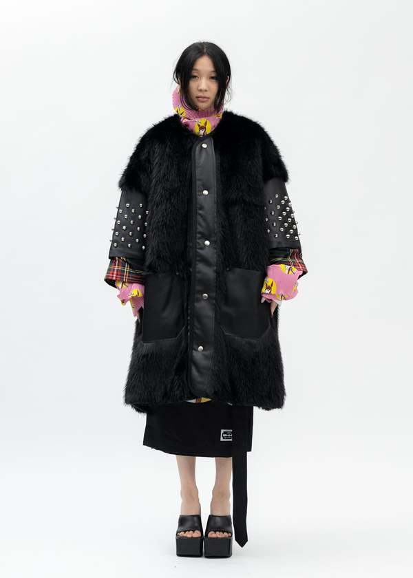 Kidill Faux-Fur Studs Coat - Black Multi