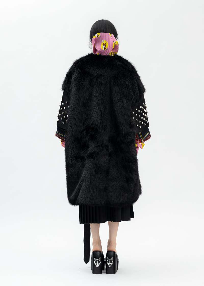 Kidill Faux-Fur Studs Coat - Black Multi