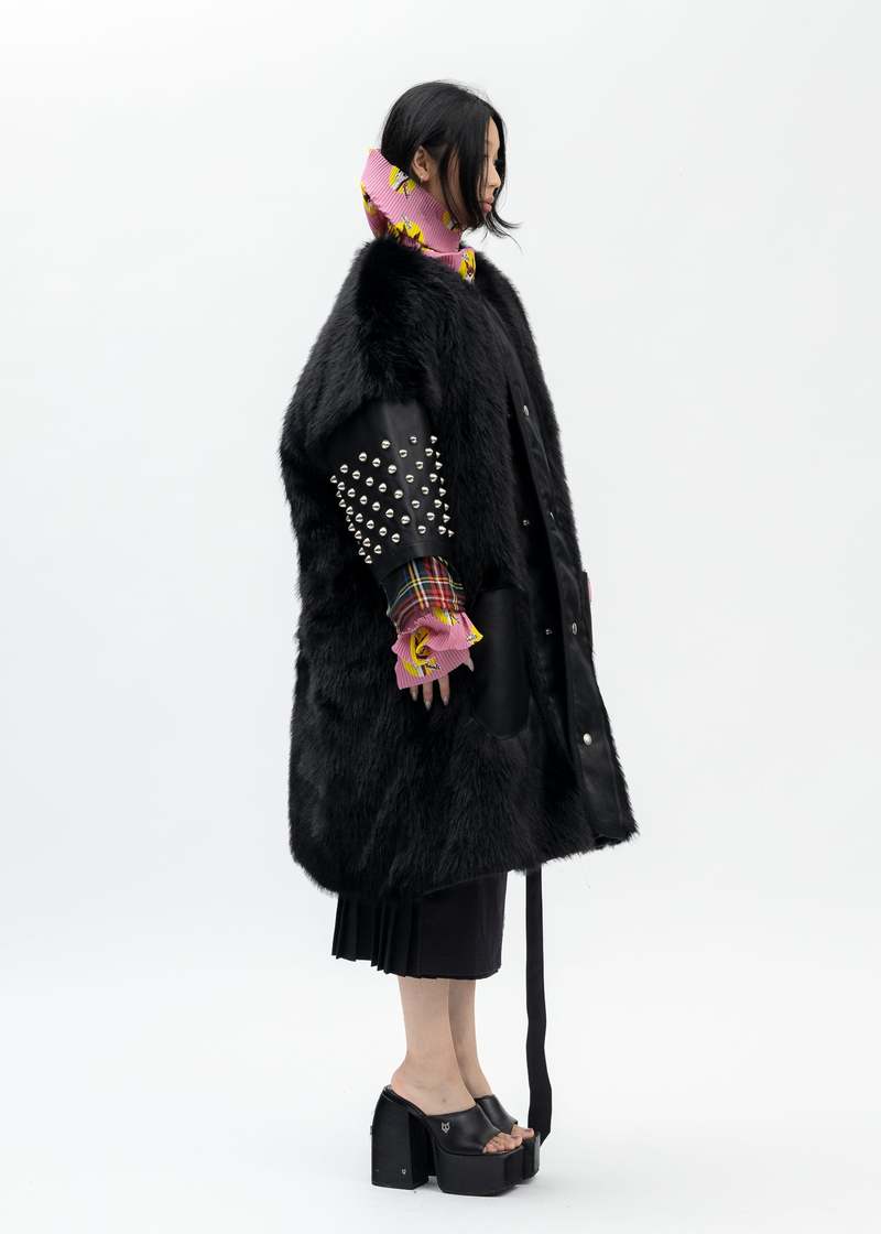 Kidill Faux-Fur Studs Coat - Black Multi