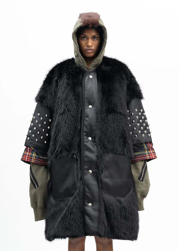 Kidill Faux-Fur Studs Coat - Black Multi