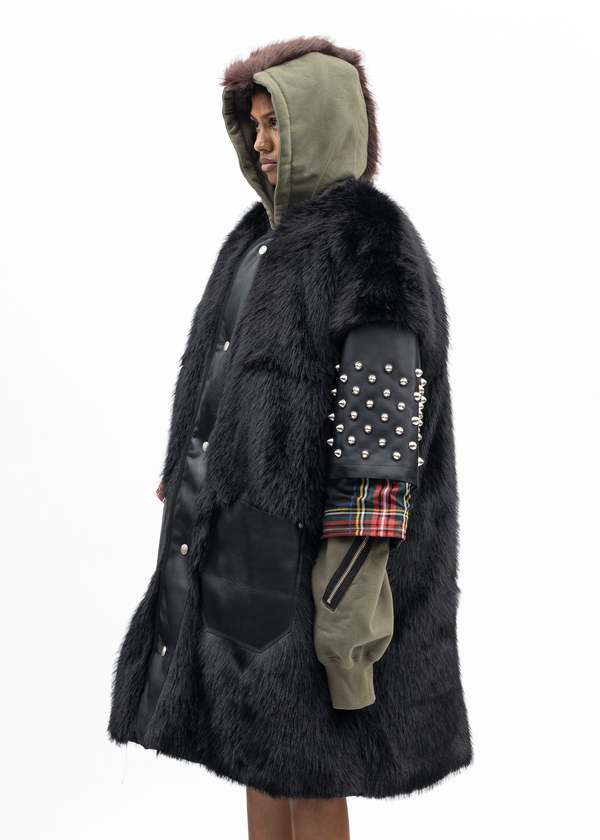 Kidill Faux-Fur Studs Coat - Black Multi