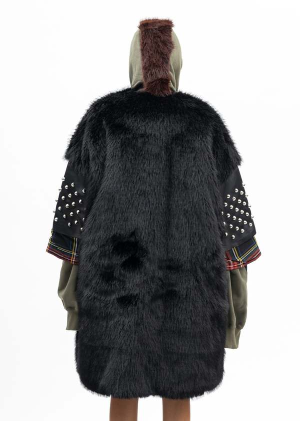 Kidill Faux-Fur Studs Coat - Black Multi