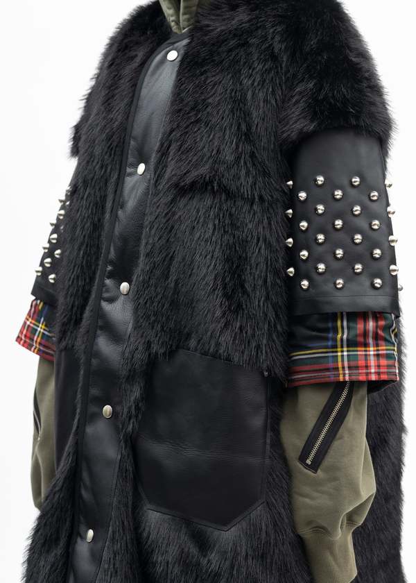 Kidill Faux-Fur Studs Coat - Black Multi