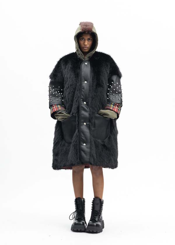 Kidill Faux-Fur Studs Coat - Black Multi