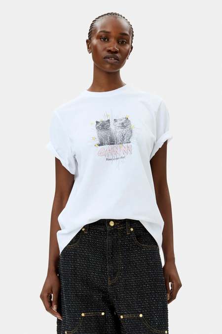 Ganni Basic Cotton Jersey Neon Kitty T-Shirt | Garmentory