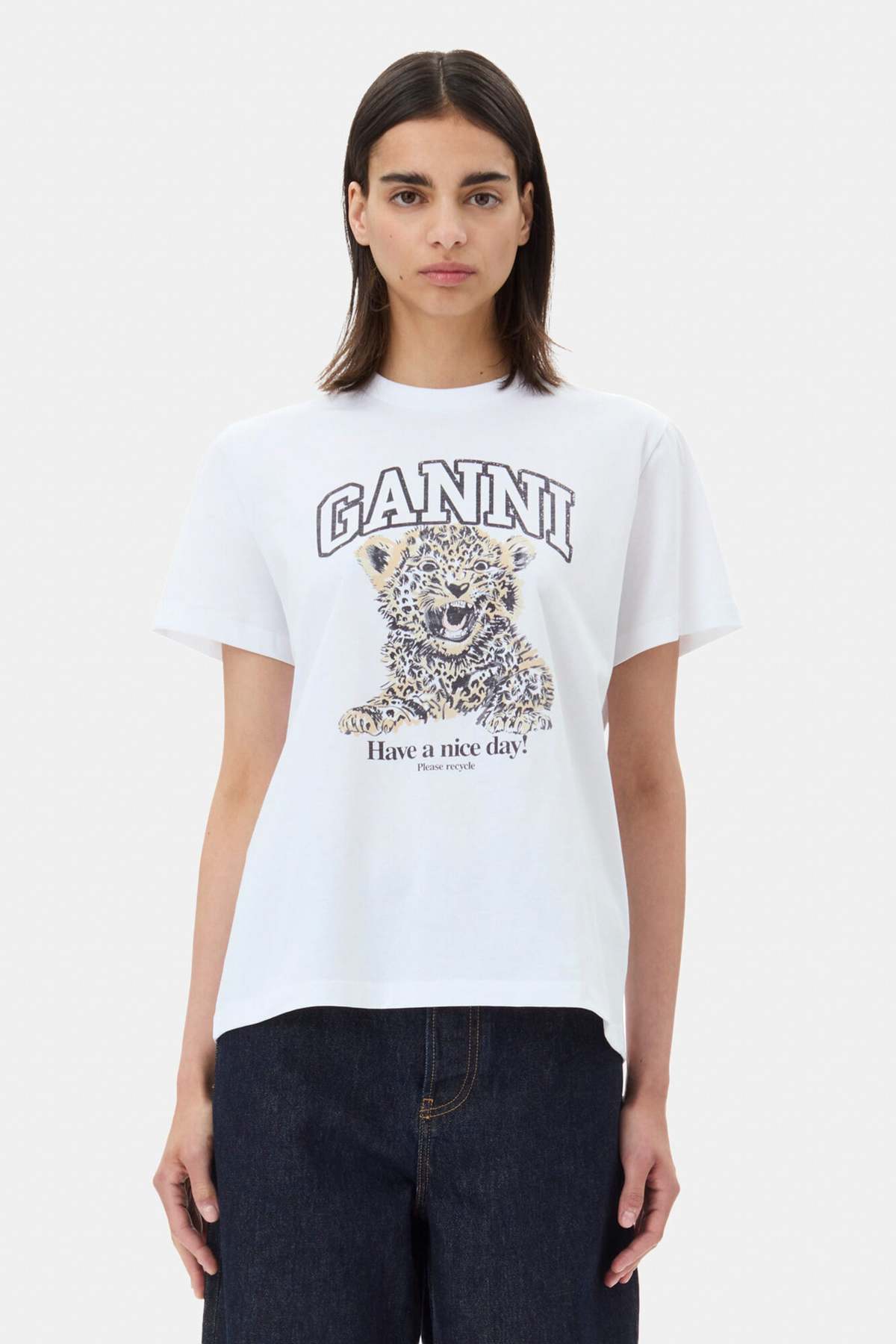 Ganni Basic Jersey Leopard Relaxed T-shirt | Garmentory