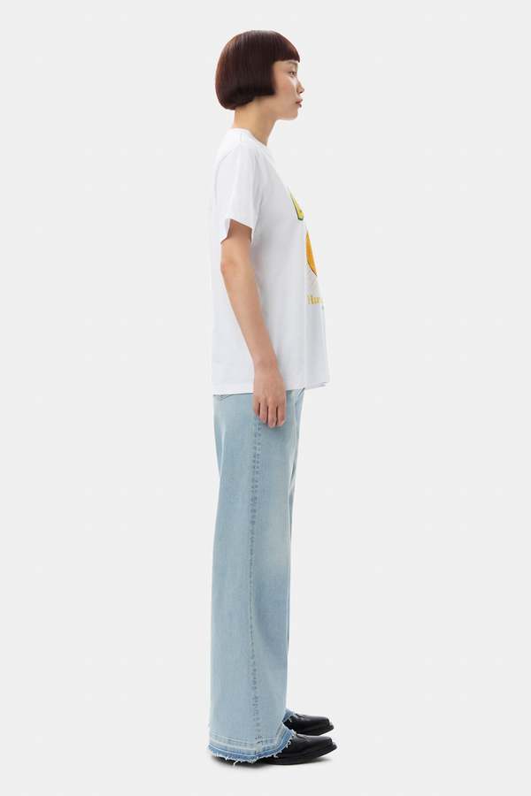 『GANNI』ガニー Basic Jersey Peach Relaxed Tシャツ GANNI Basic Jersey Peach Relaxed T-Shirt in Bright White