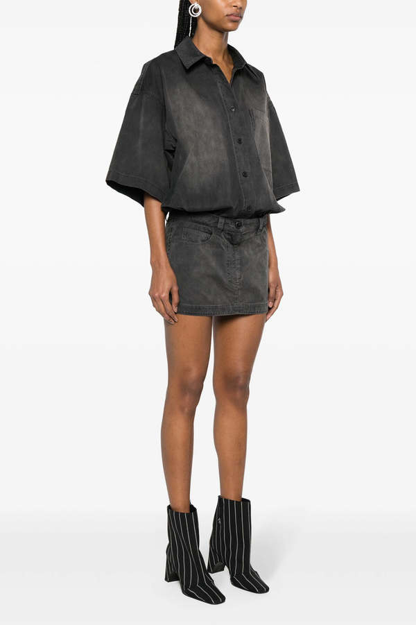 Alexander Wang Short Sleeve Prestyled Mini Shirt Dress - Washed Black Pearl