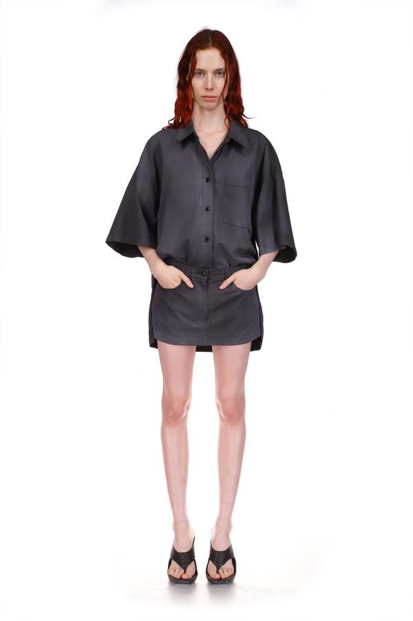 Alexander Wang Short Sleeve Prestyled Mini Shirt Dress - Washed Black Pearl