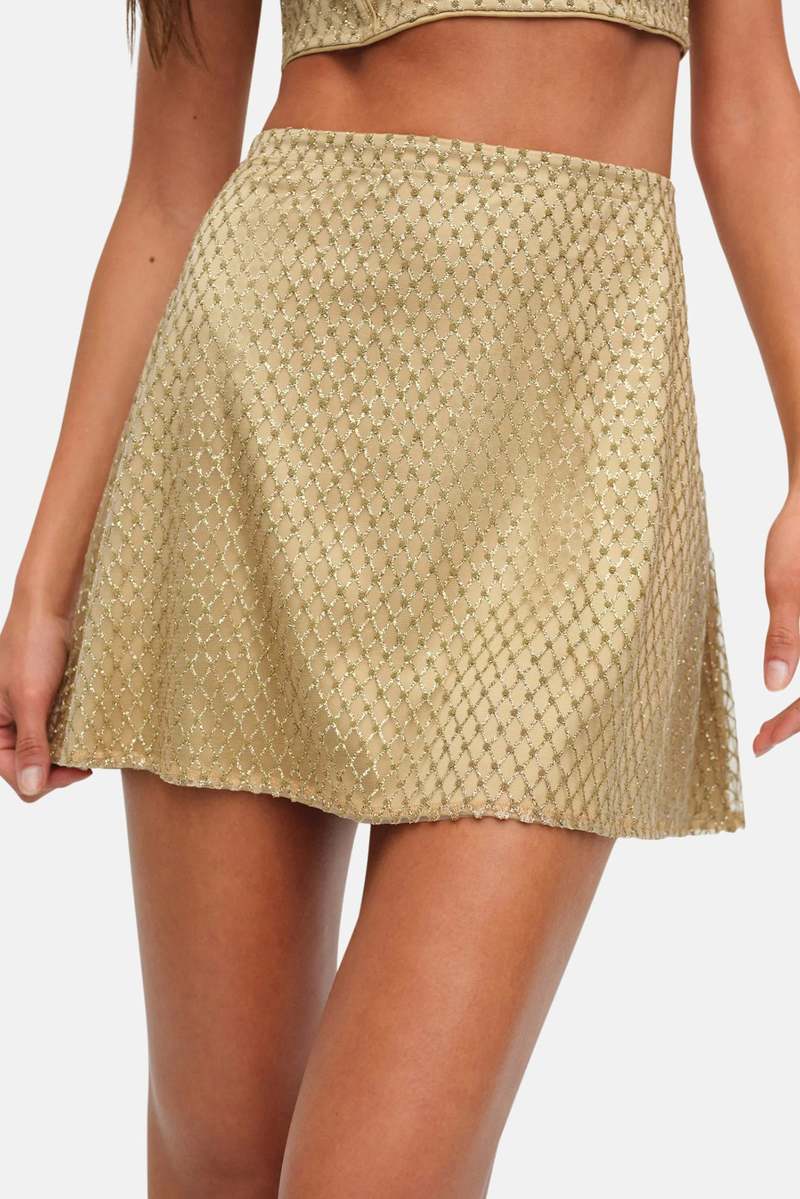 For Love & Lemons Glitter Grid Mini Skirt - Gold | Garmentory
