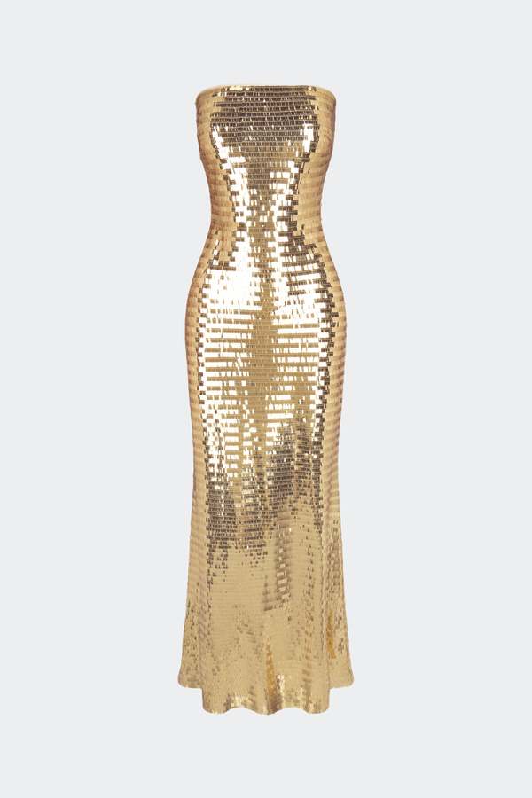 Sculpty Strapless Sequin Dress in Star Gold | Garmentory