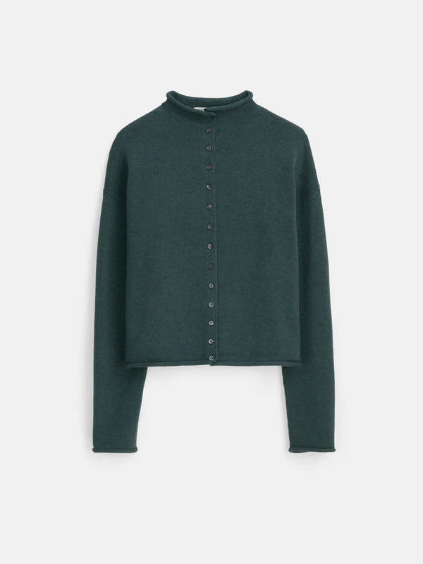 Alex Mill Taylor Cotton Cashmere Rollneck Cardigan - Moss | Garmentory