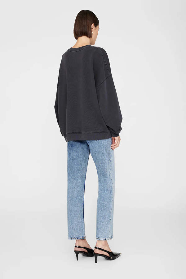 その他 ANINE BING FW25 MILES FLEECE OVER (A0811205BEL26 DARK BLUE) Anine Bing Miles Framed Monogram Sweatshirt Washed Navy