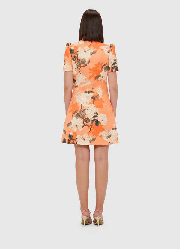 Leo Lin Brooke Mini Dress - Hydrangea Print Tangerine | Garmentory