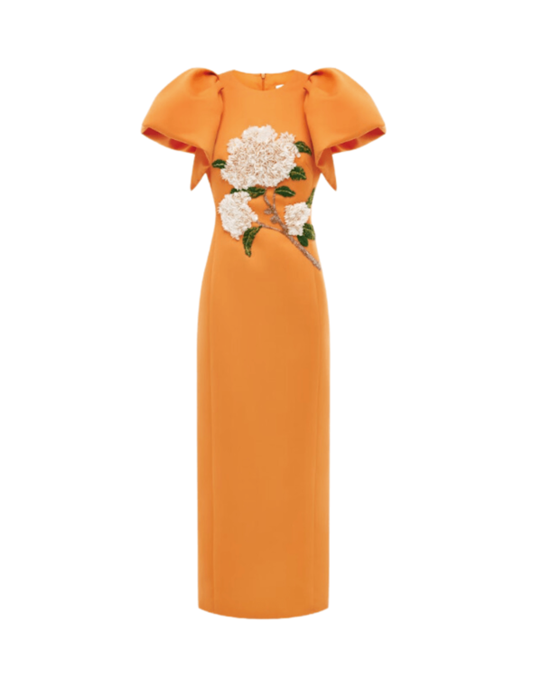 Leo Lin Lucinda Embellished Maxi Dress - Hydrangea Print Tangerine |  Garmentory