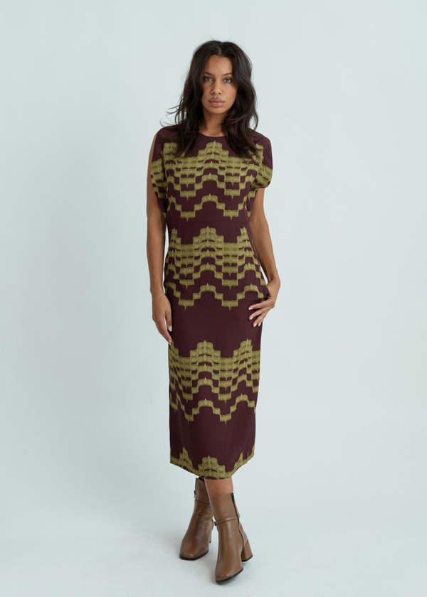 Odeeh Geo Print Dress - Gold/Olive