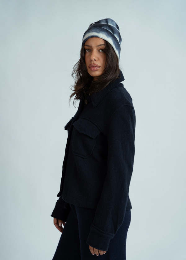 NEW MJ WATSON women\'s cashmere knit beanie in navy Navy cashmere beanie hat for women main image 3
