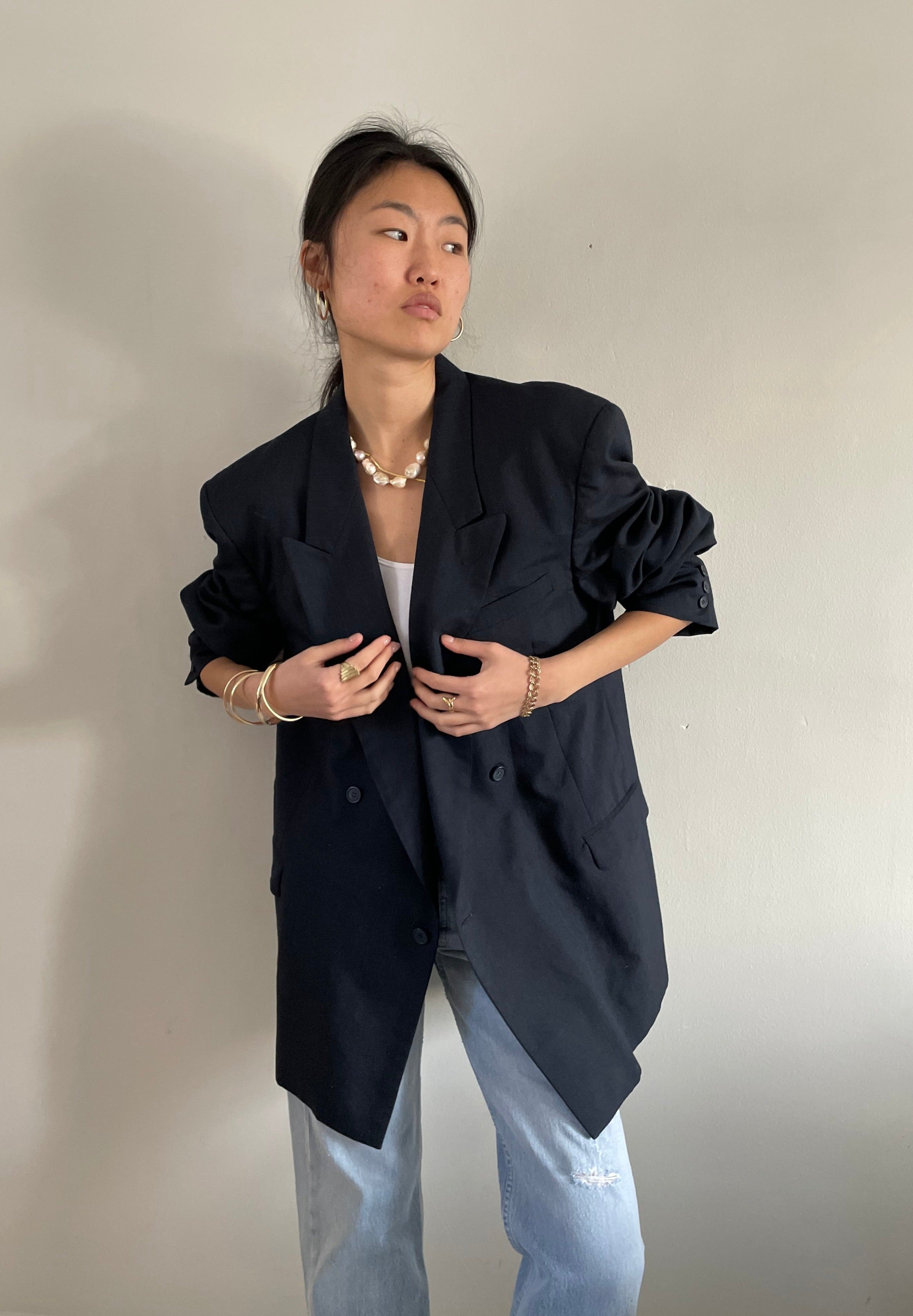 Pinstripe Peak Lapel Blazer