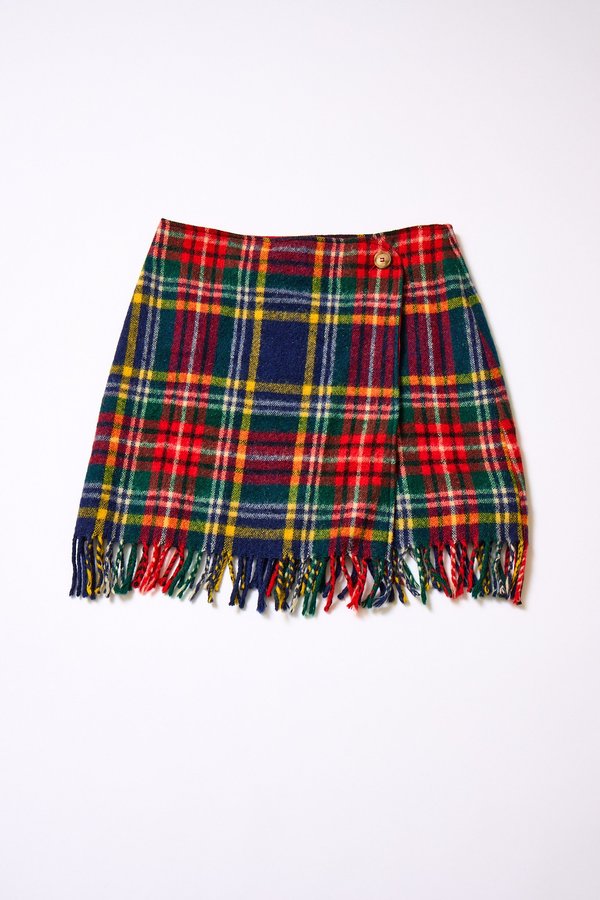 Carleen Fringe Plaid Wrap Mini - Navy