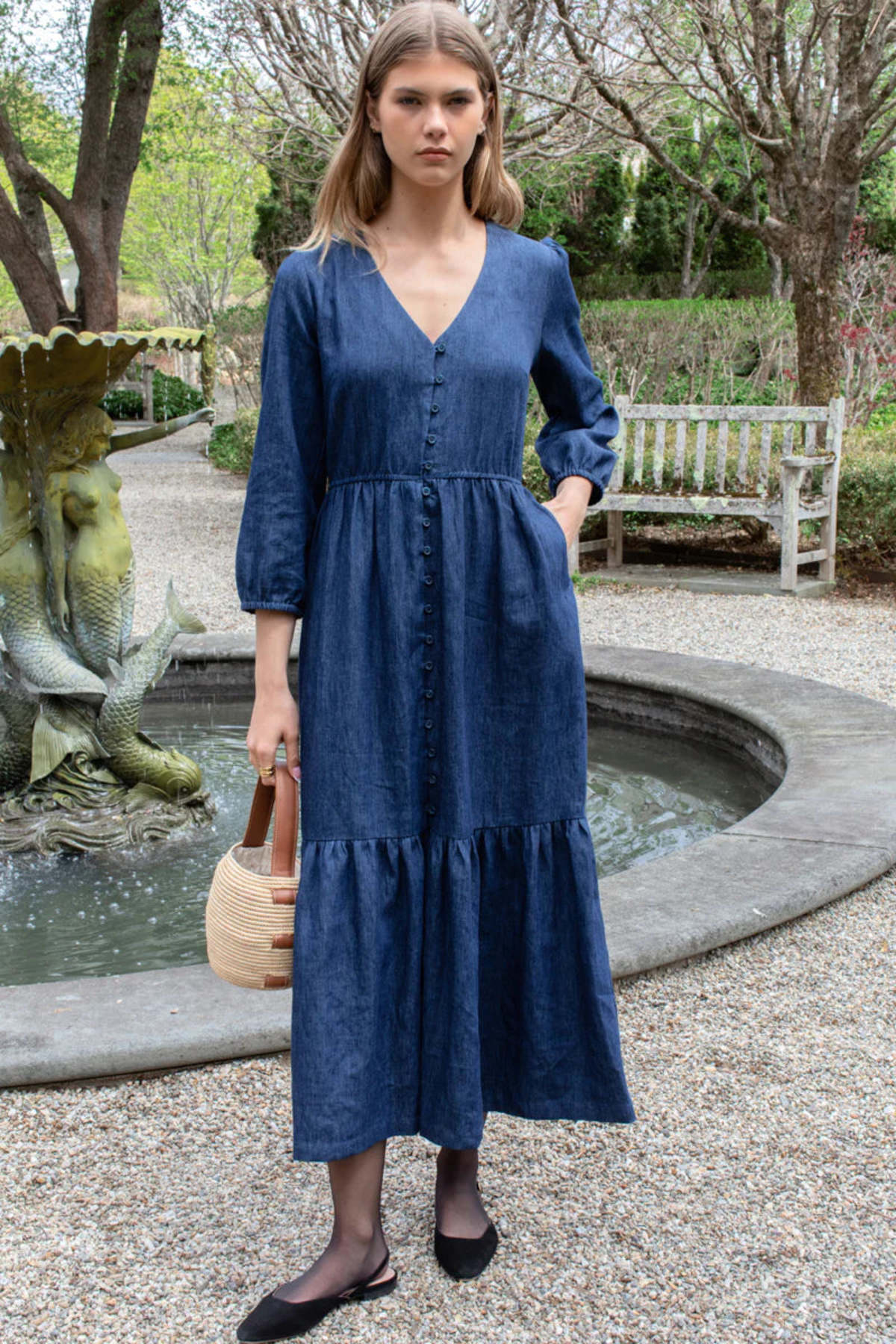 emerson fry dress Lucy - Powder Blue Gold Dot Lurex Hip 52 Length 53.5 L Emerson Fry Santiago 3 Maxi
