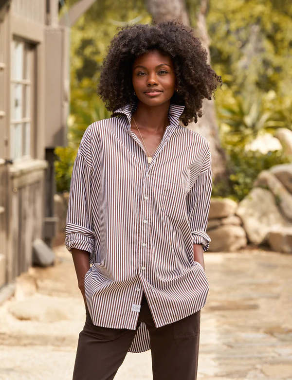 Frank & Eileen Shirley Oversized Button-up Shirt - Brown Stripe