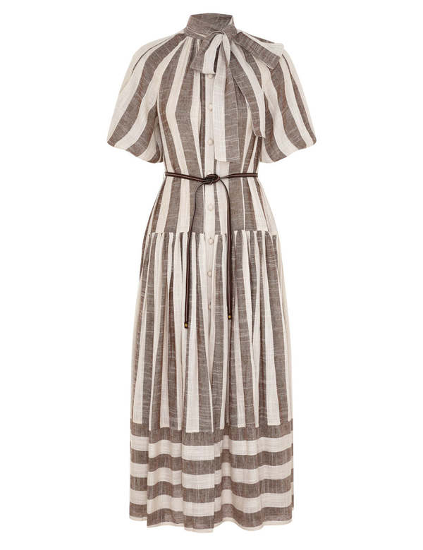 Zimmermann Acacia Blouson Shirt Dress - Chocolate/Cream | Garmentory