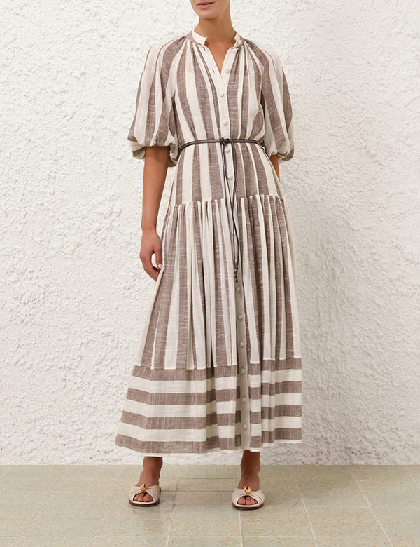 Zimmermann Acacia Blouson Shirt Dress - Chocolate/Cream | Garmentory