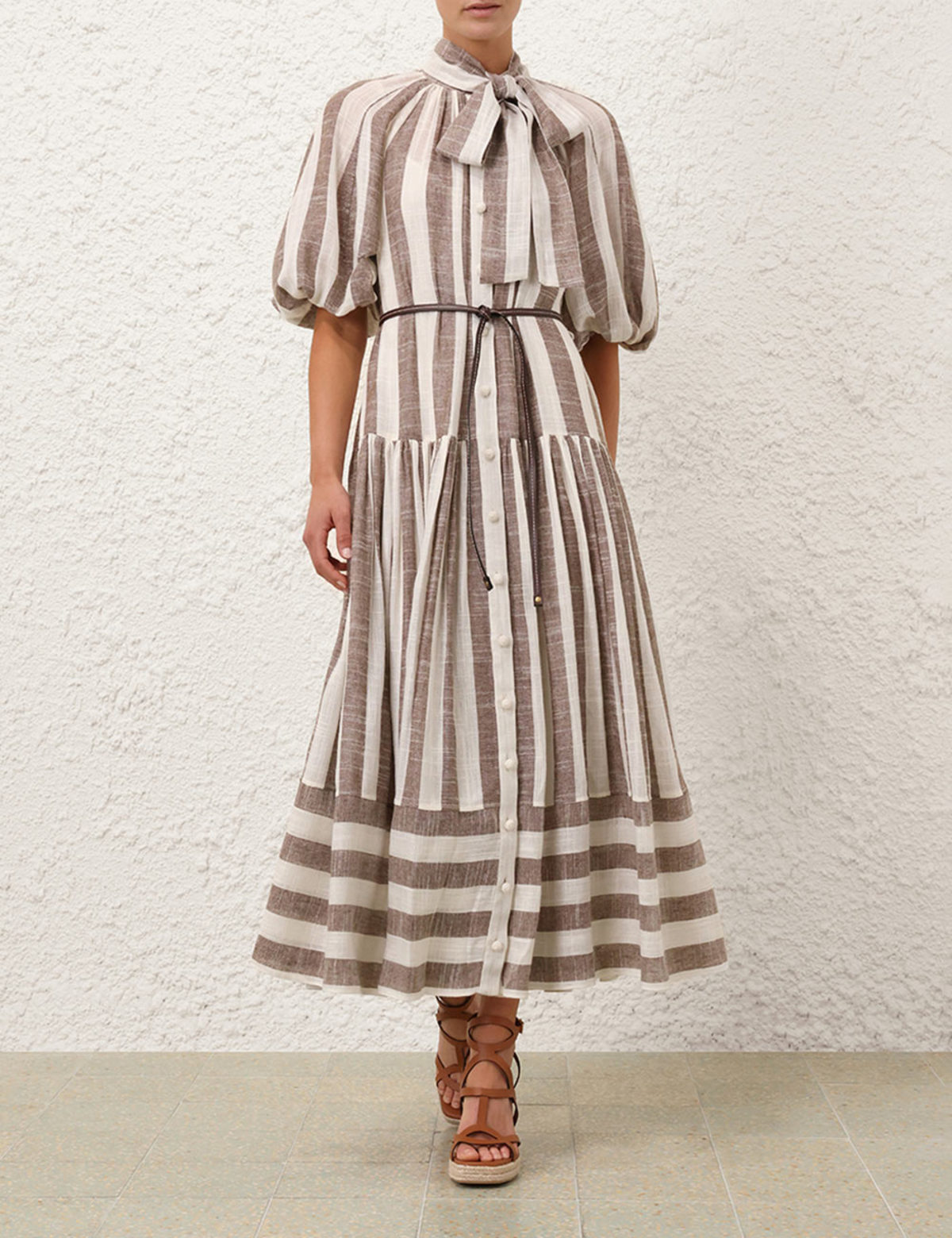 【Zimmermann】ACACIA BLOUSON SHIRT DRESS ブルゾン ミディ Zimmermann Acacia Blouson Shirt Dress - Chocolate/Cream