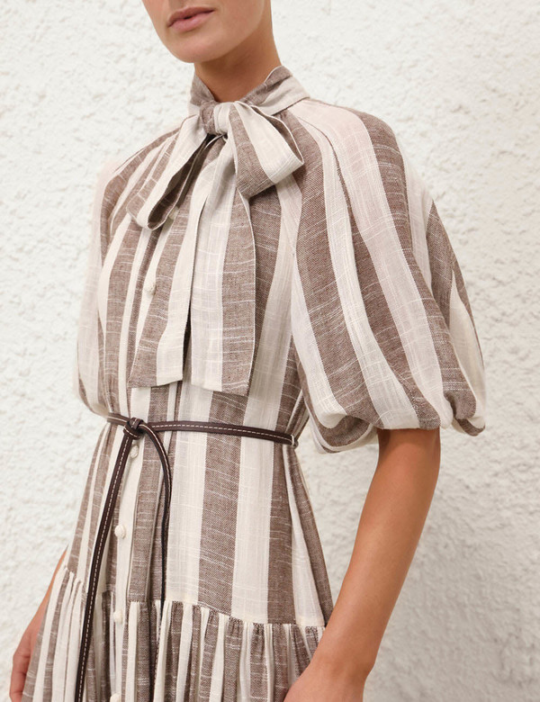 【Zimmermann】ACACIA BLOUSON SHIRT DRESS ブルゾン ミディ Zimmermann Acacia Blouson Shirt Dress - Chocolate/Cream