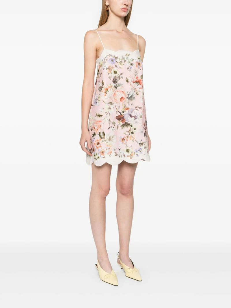 【Zimmermann】アカシア スカロップ ミニドレス Acacia Scallop Mini Dress Pink Floral Online | Zimmermann