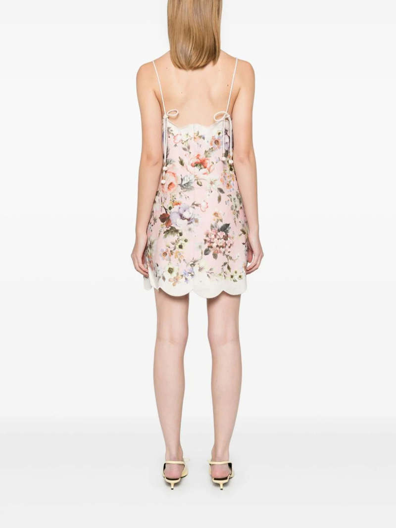 zimmermann acacia scallop mini dress Zimmermann Acacia Scallop Mini Dress Pink Floral Spaghetti Naked Pear