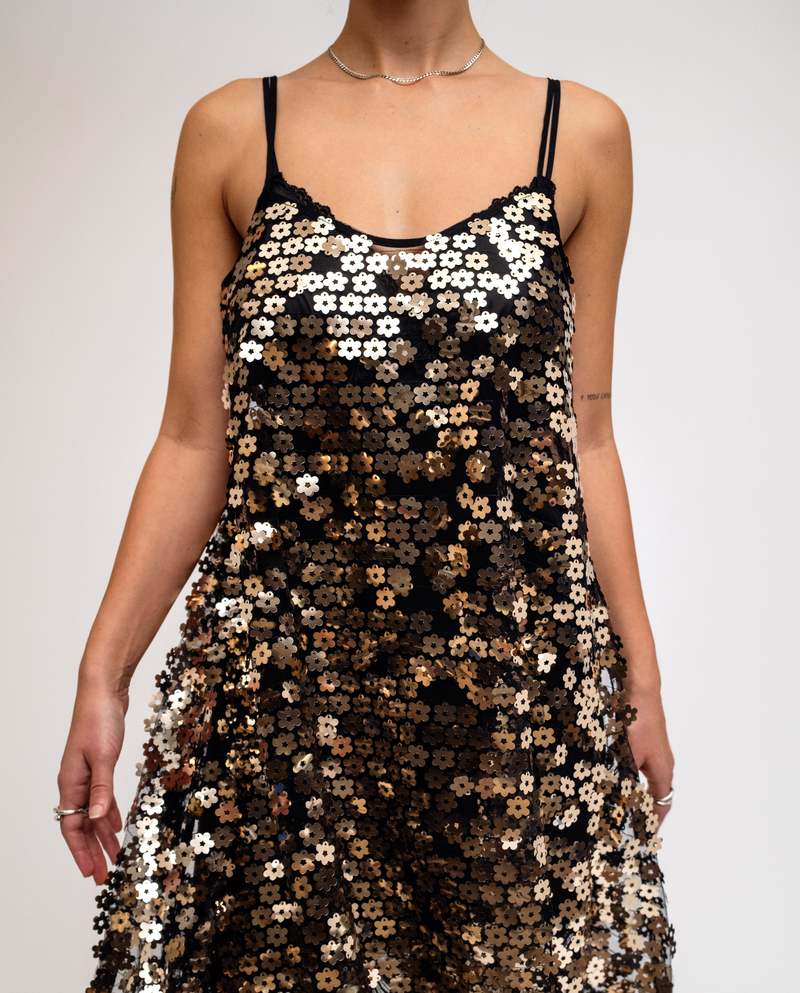 Ali Golden Sequin Full Hem Dress | Garmentory