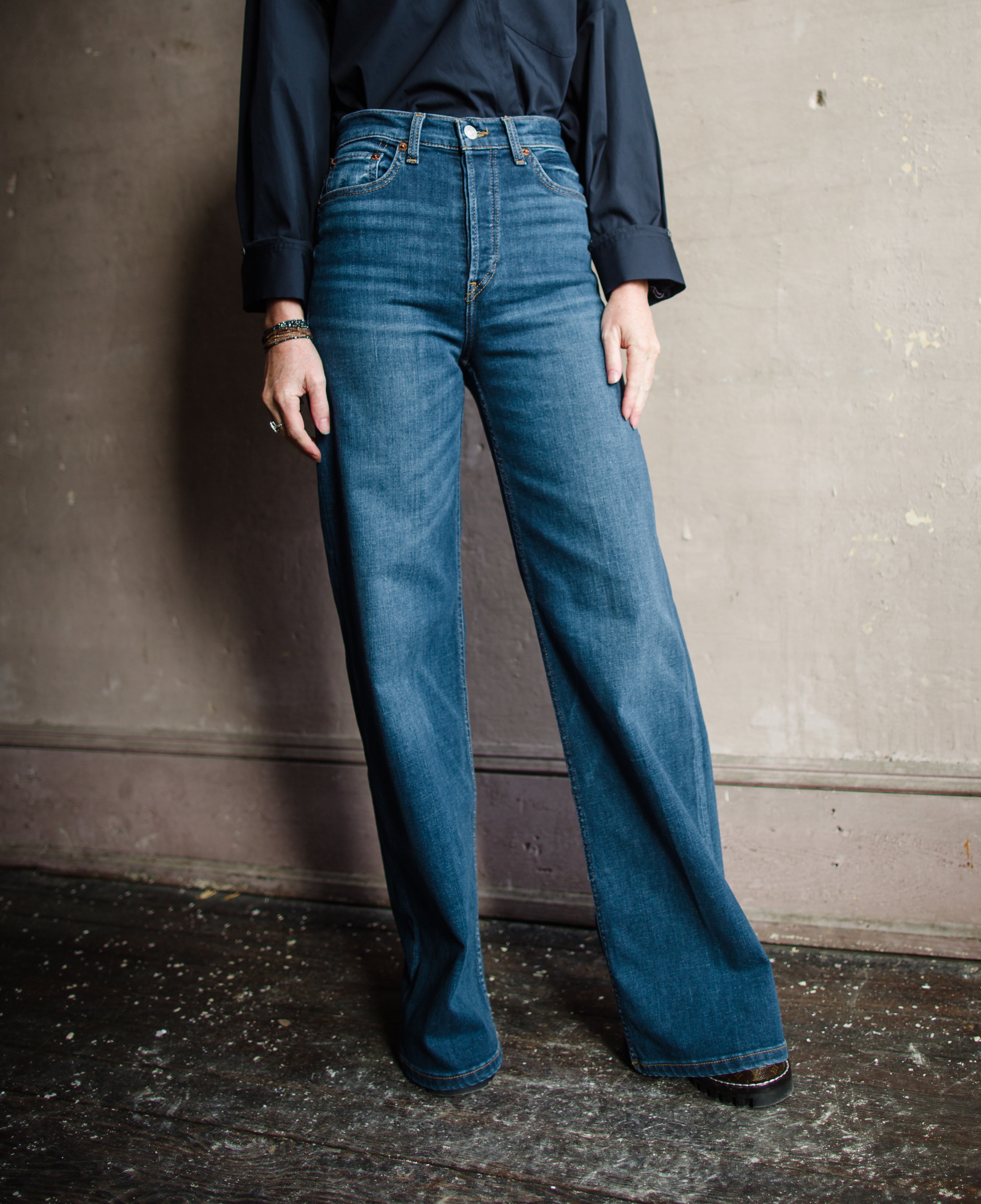 【YOURNUS】Daryl Curve Wide Denim Barbara Bootcut Jeans In Plus Size With Side Slits