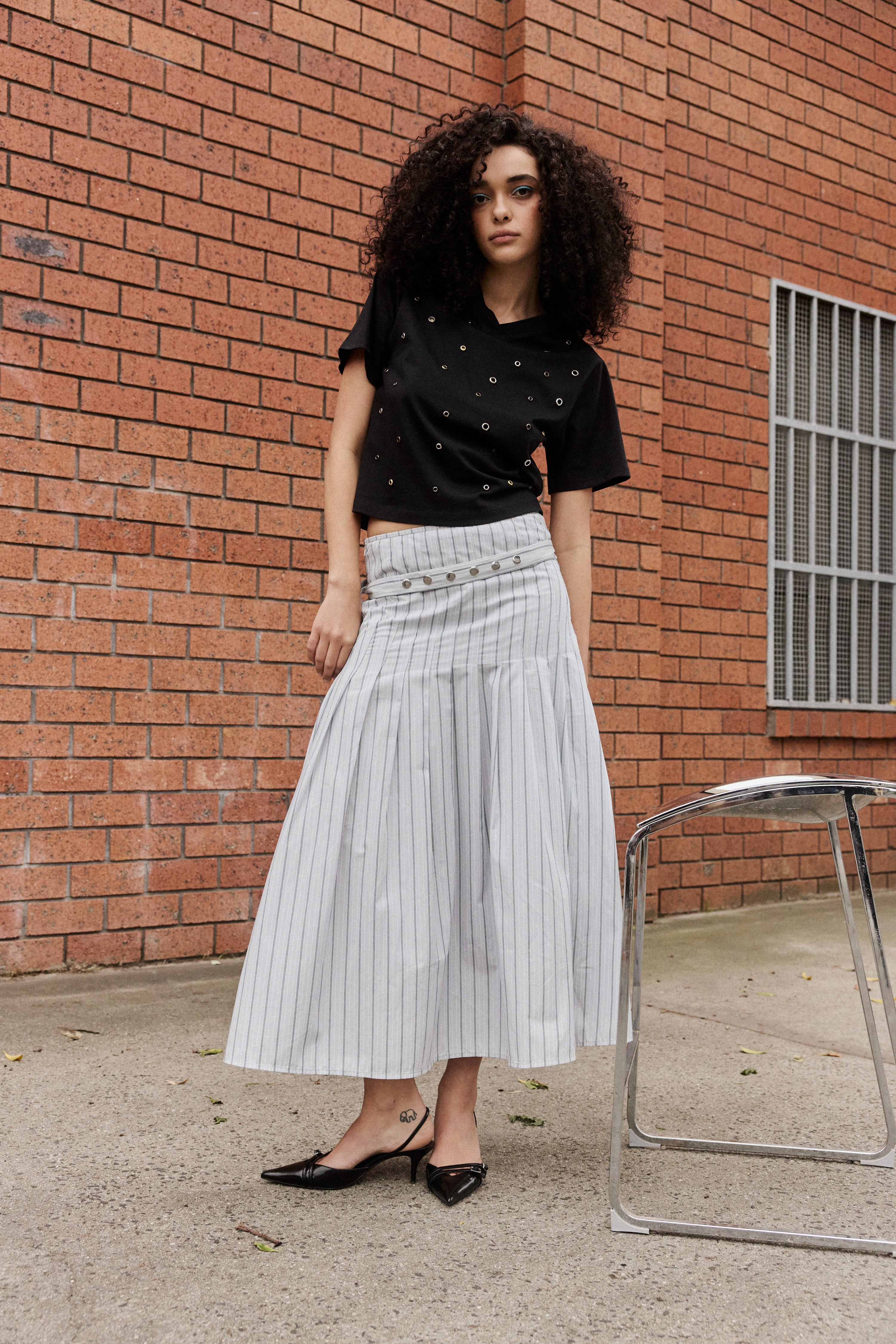 Muse the Label Greta Pleat Skirt - Stripe | Garmentory