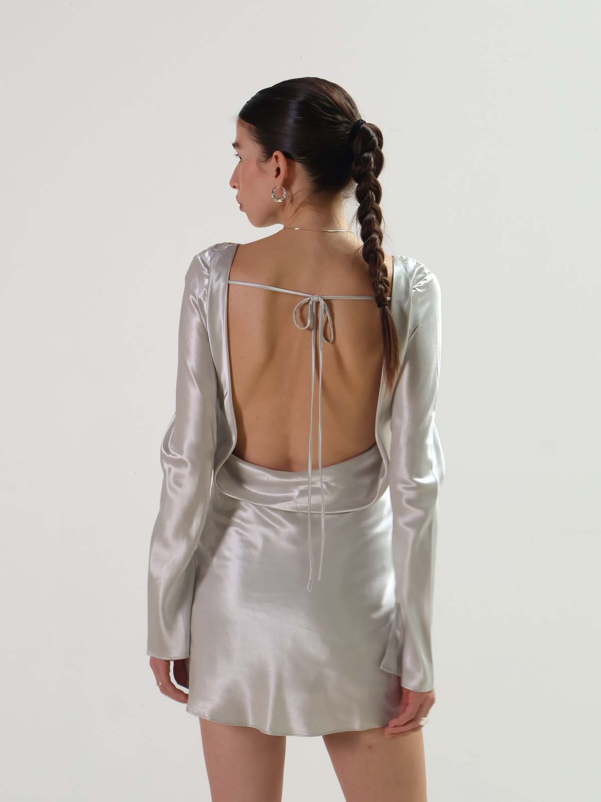 knee length dresses for ladies Long Satin Prom Dress with Beaded Sheer Corset Bronze / 4 main image 1