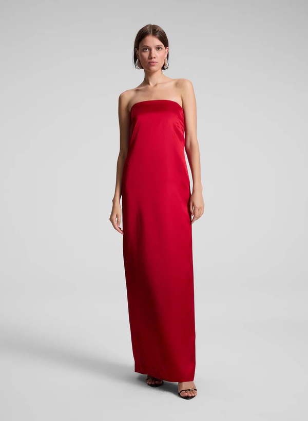 strapless open back dress Vivid Orange with Pale Blush Lace Lou Dress